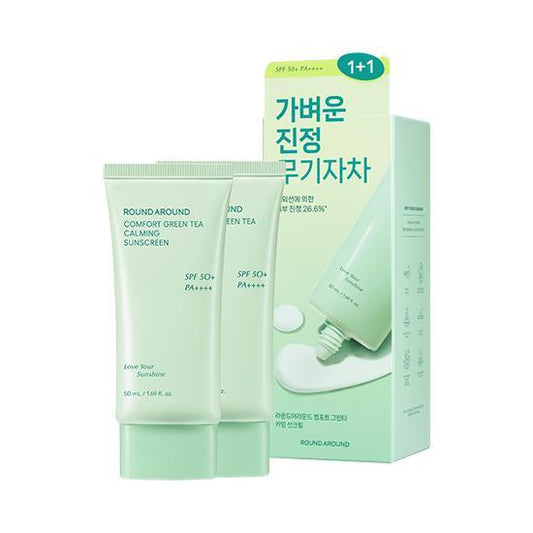 ROUND A'ROUND [mineral sunscreen] Comfort Green Tea Calming Sunscreen 50mL 1+1 Special Set